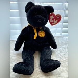 2000/2001 TY Beanie Babies Haunt Halloween Black Bear Plush Pumpkin Tag Error
